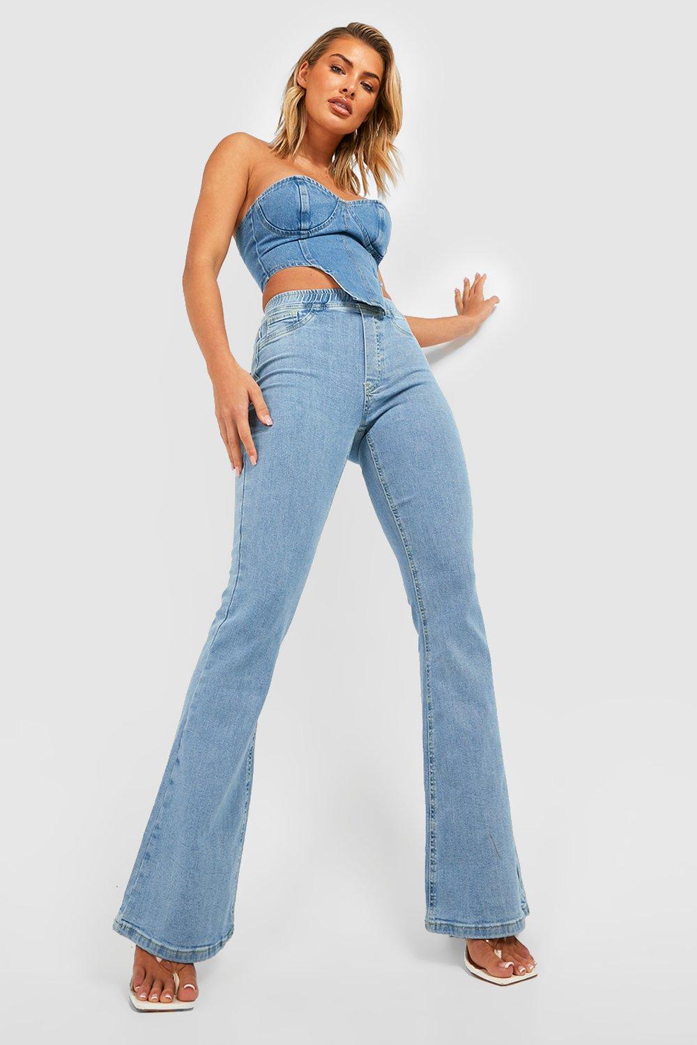 Pull On Butt Shaper Flared Denim Jegging boohoo